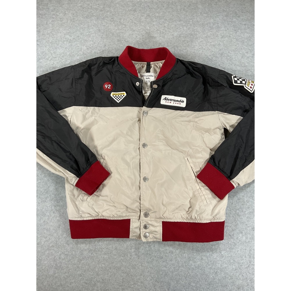 Abercrombie Kids Racing Bomber Jacket Size 13/14 Water Resistant 2478